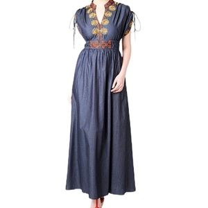 Eshtki Boho Embroidered Chambray Maxi Dress